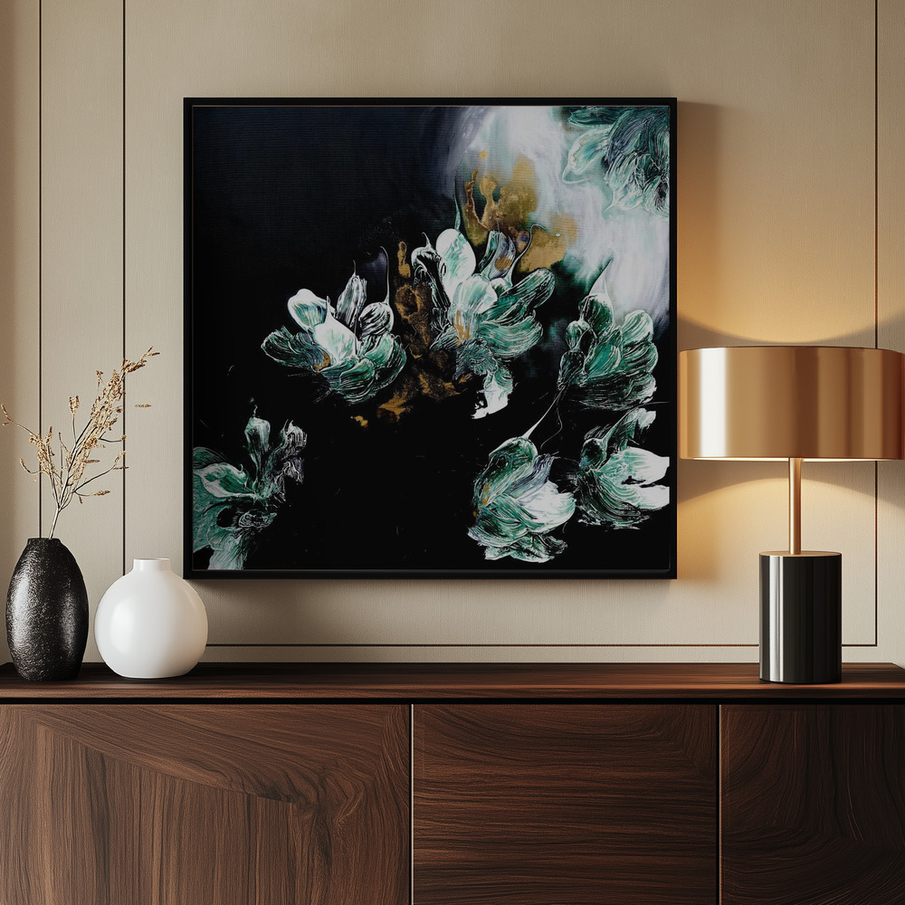 Canvas print - Celestial Garden with Green and White Flowers by the entrance