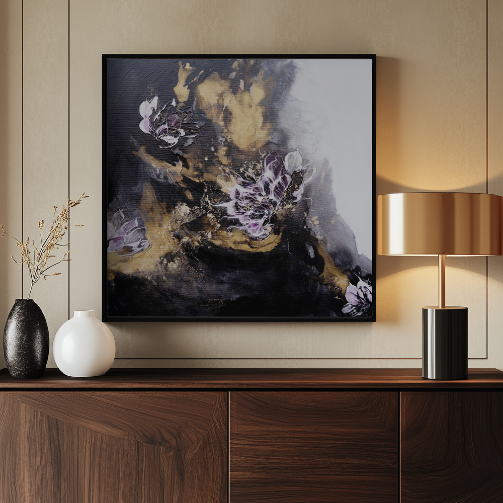 Canvas schilderi - Floral Painting with Purple and White Blossoms bij de ingang