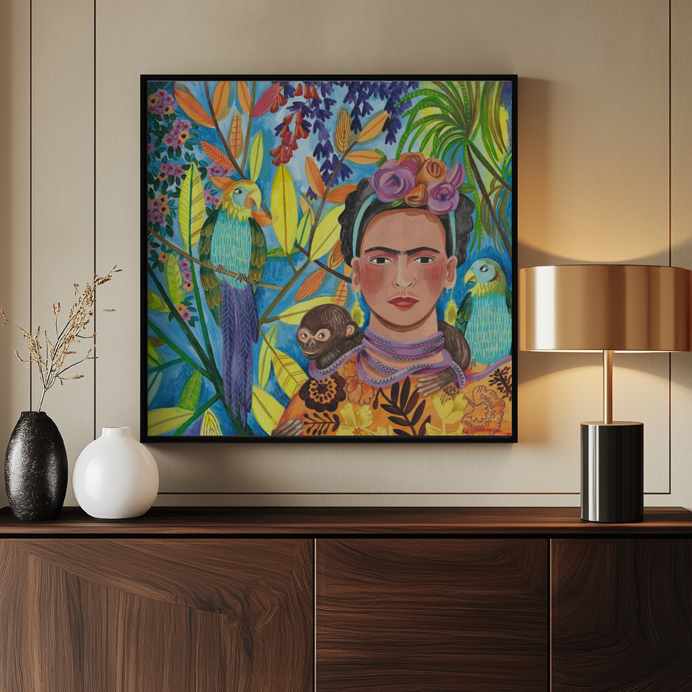 Canvas print - Frida and her parrots by the entrance