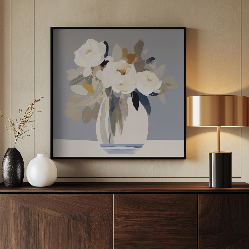 Canvas print - Peonies in a Glass Vase by the entrance