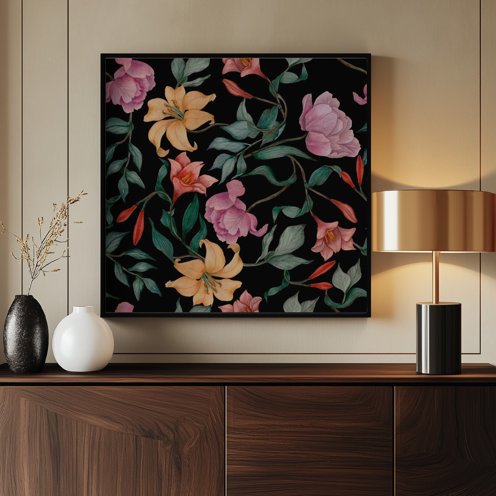 Canvas print - Lilies and Peonies Elegance by the entrance