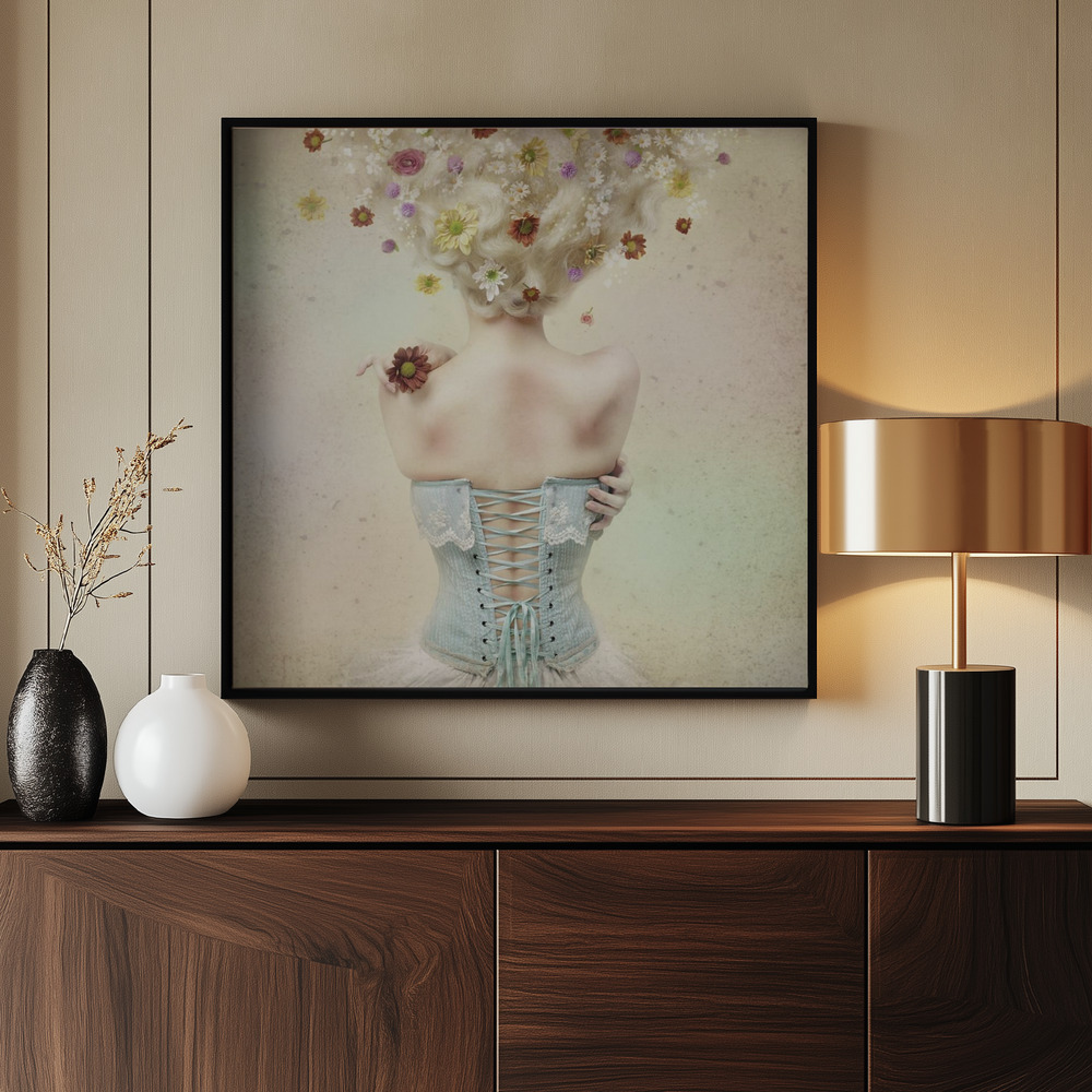 Canvas print - Girl of the flower garden by the entrance