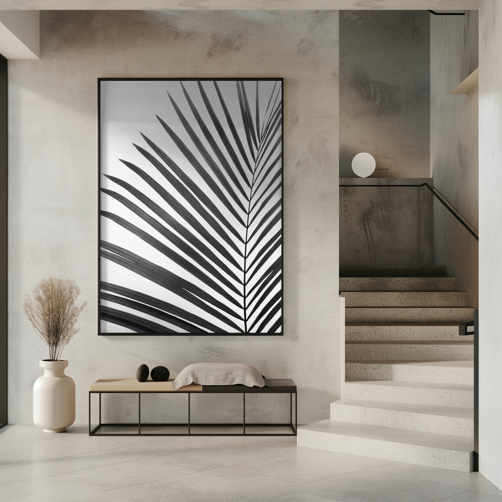 Poster BW Palm Leaf - Affisch i entré