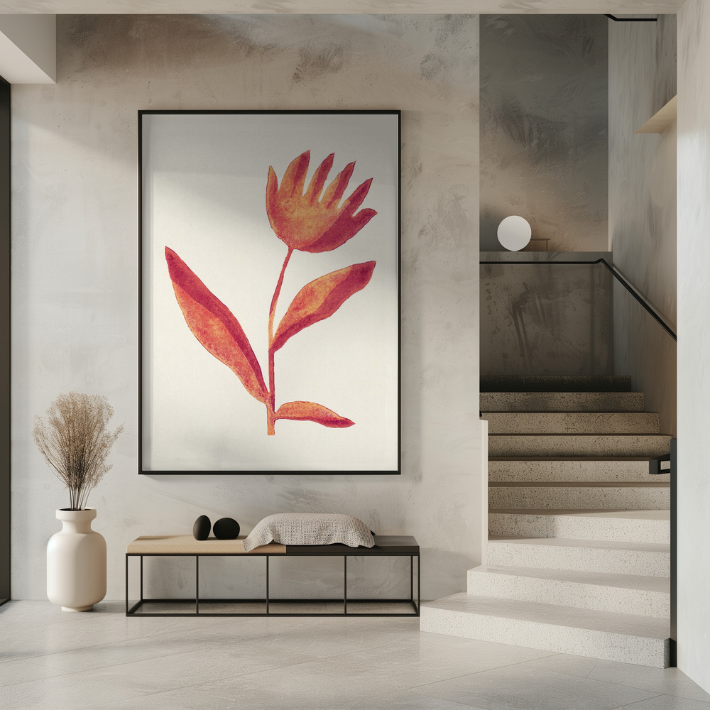 Poster - Linocut Flower / Viva Magenta in entree
