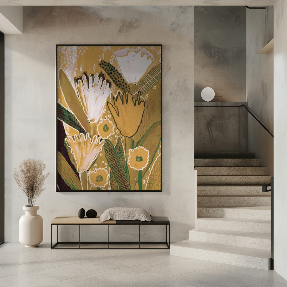 Poster Magic Wildflowers / Yellow & Green - Affisch i entré