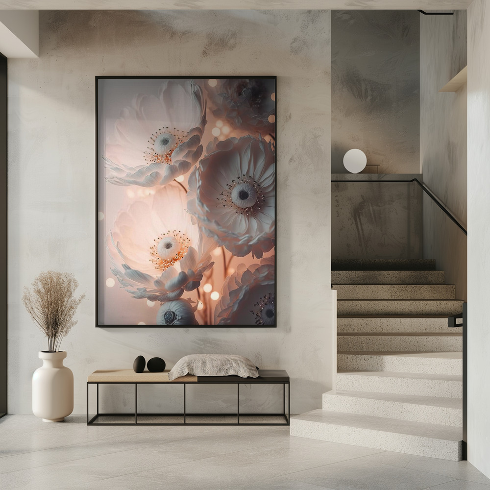 Poster - Glowing Patel Pink Flowers in entrance