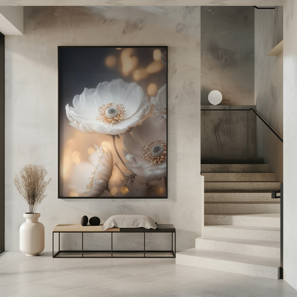 Poster - White And Golden Flowers in entrance