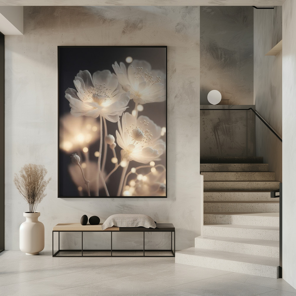 Poster - White Glowing Flowers in entrance