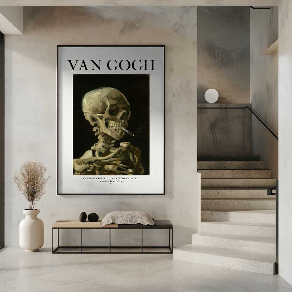 Poster - Head of a skeleton with a burning cigarette in entrance