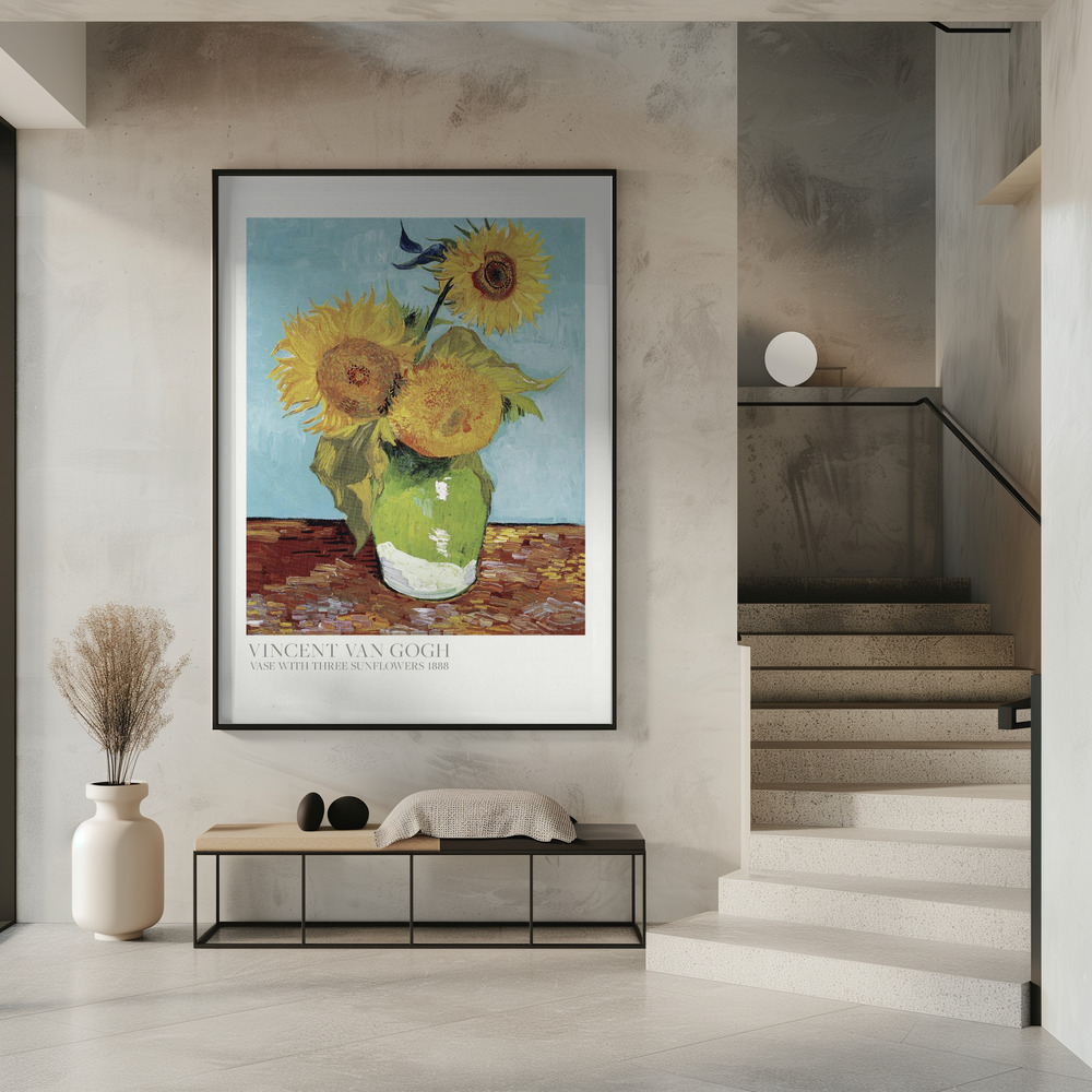 Poster Vase With Three Sunflowers - Affisch i entré