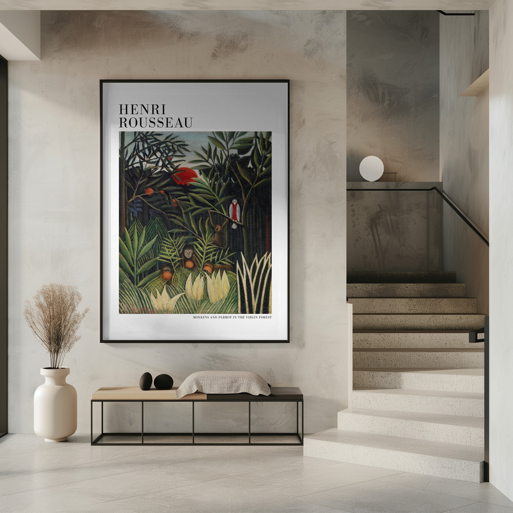 Plakat - Monkeys And Parrot In The Virgin Forest i indgangen