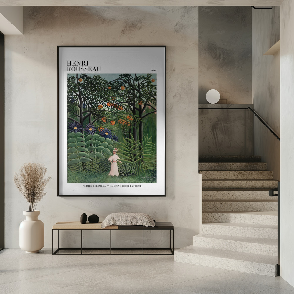 Plakat - Femme Se Promenant Dans Une Foret Exotique przy wejściu
