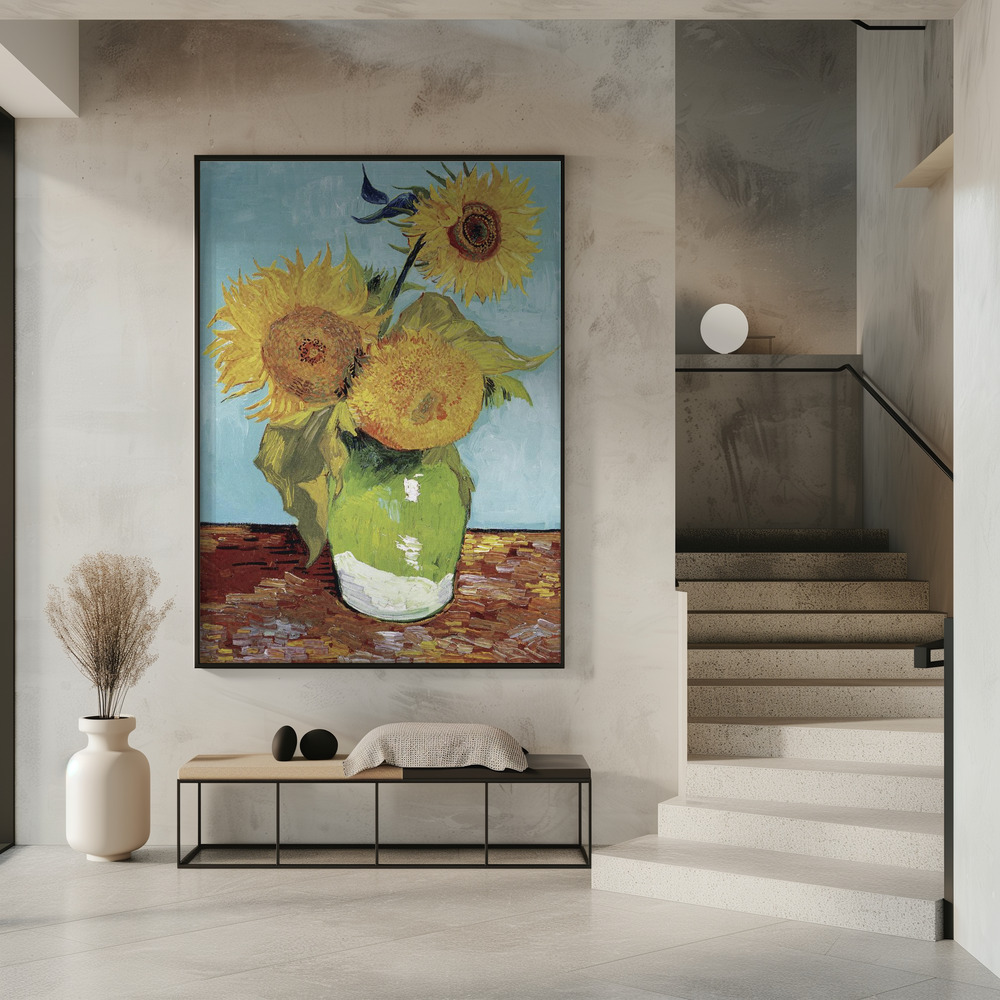 Poster - Vase With Three Sunflowers in entrance