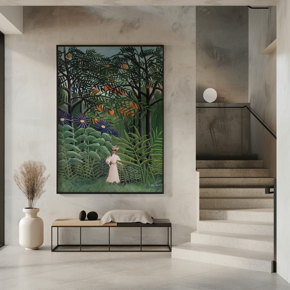 Plakat - Femme Se Promenant Dans Une Foret Exotique przy wejściu