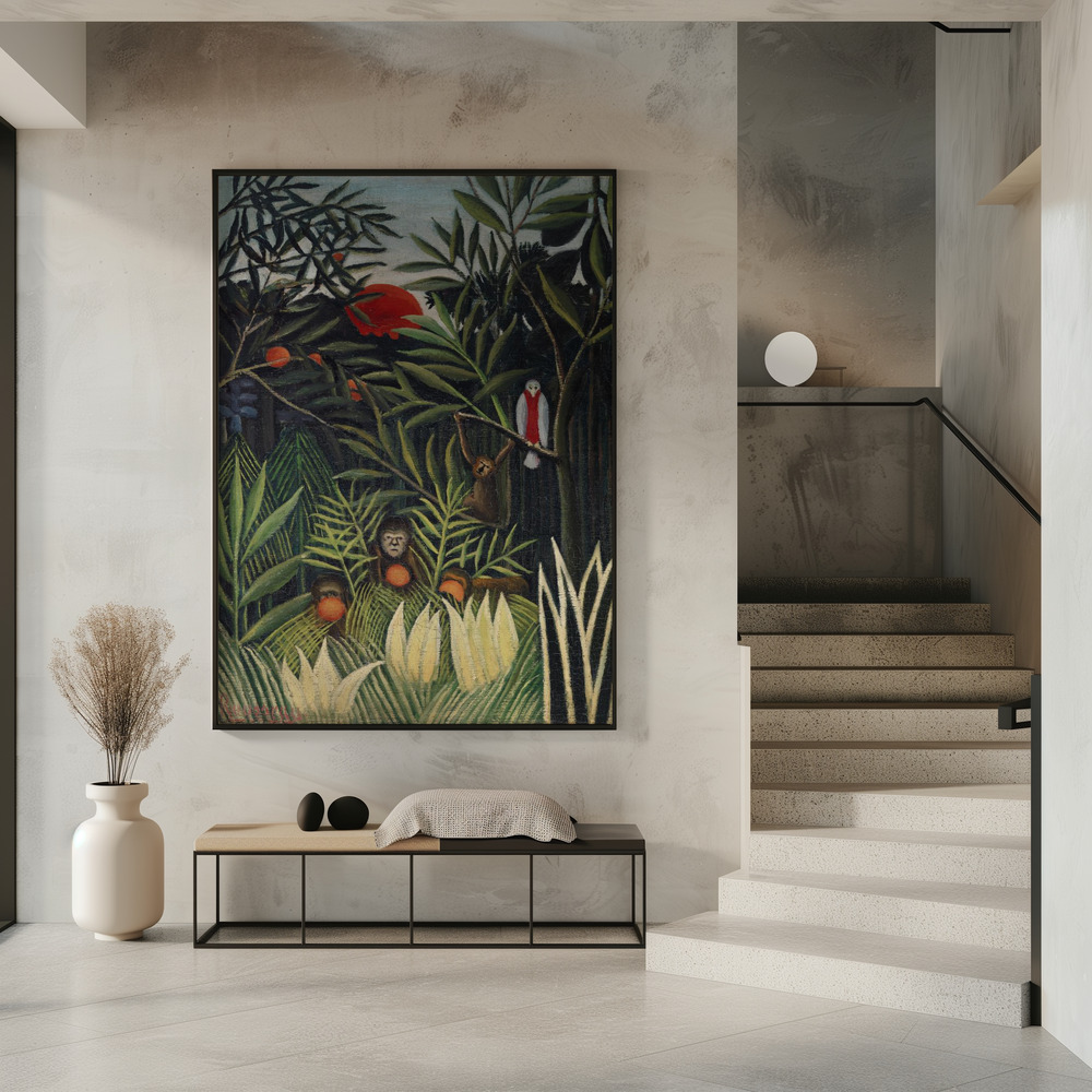 Poster Monkeys And Parrot In The Virgin Forest - Affisch i entré