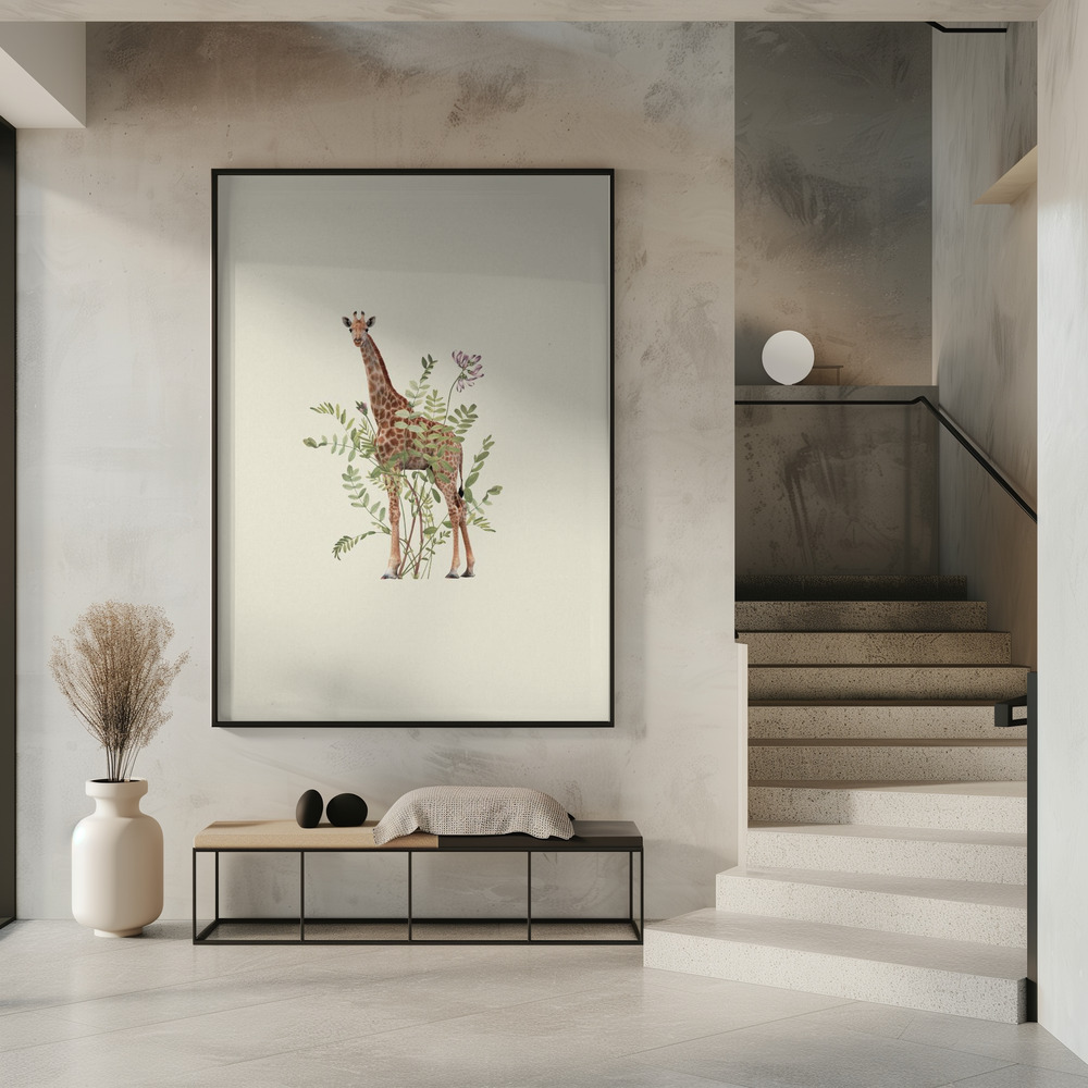 Poster Floral giraffe - Affisch i entré