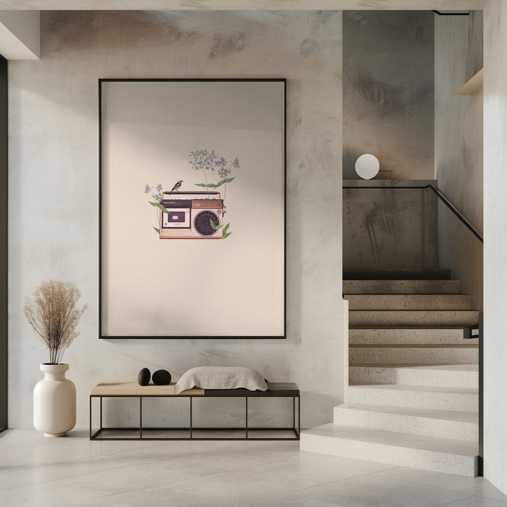 Poster - Floral vintage radio in entree