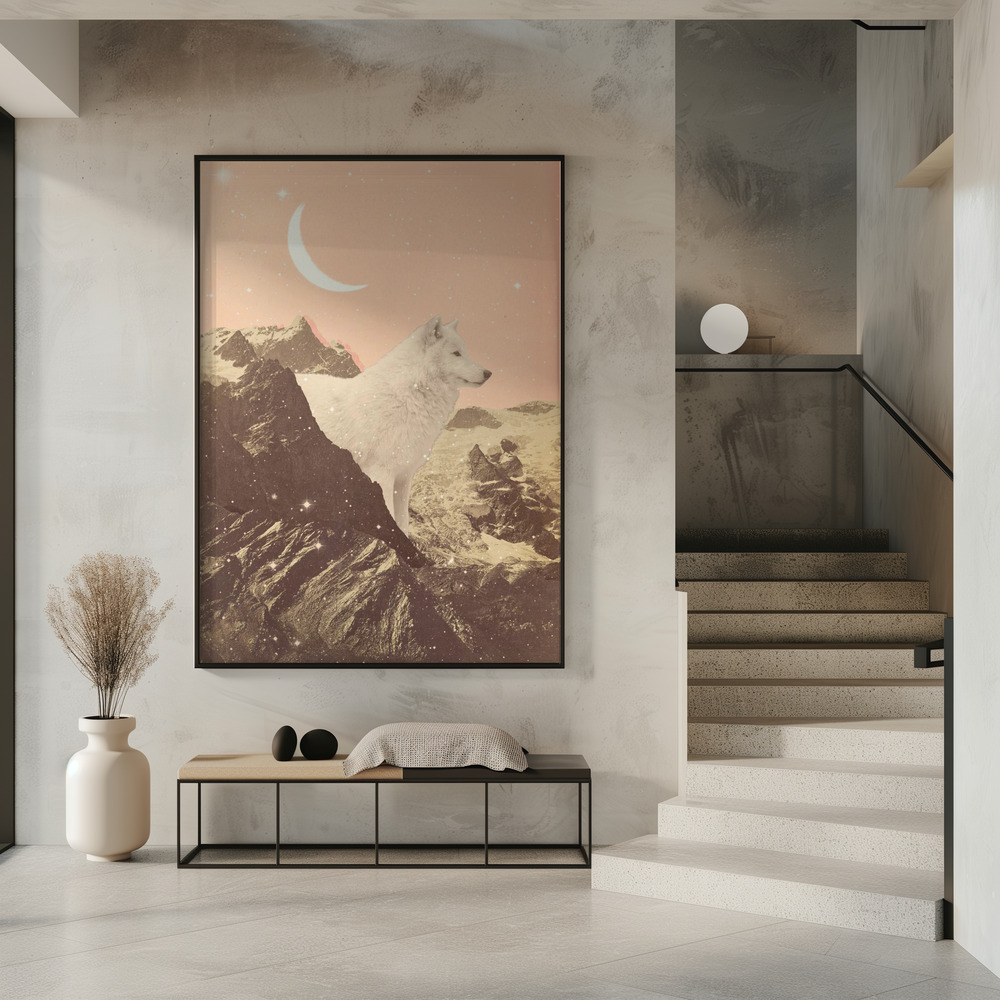 Plakat - Giant White Wolf In Mountains i indgangen