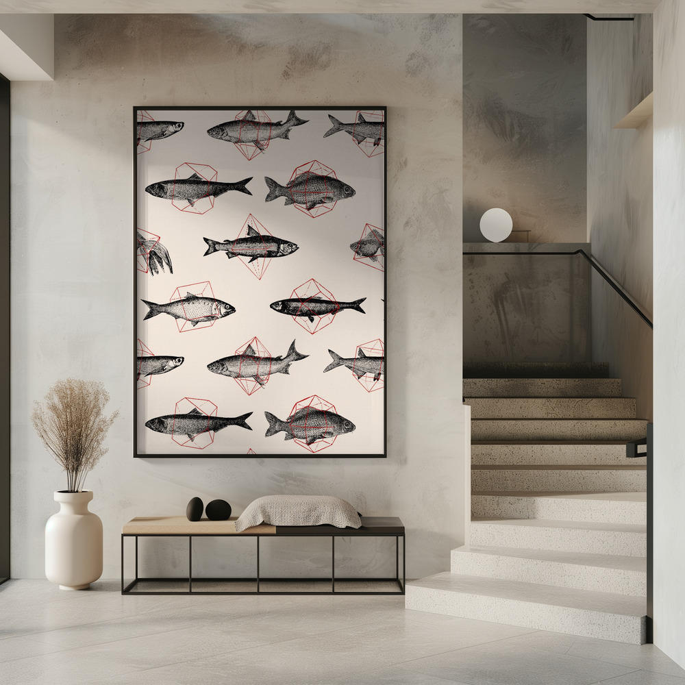 Poster Fishes In Geometrics Nº4 - Affisch i entré