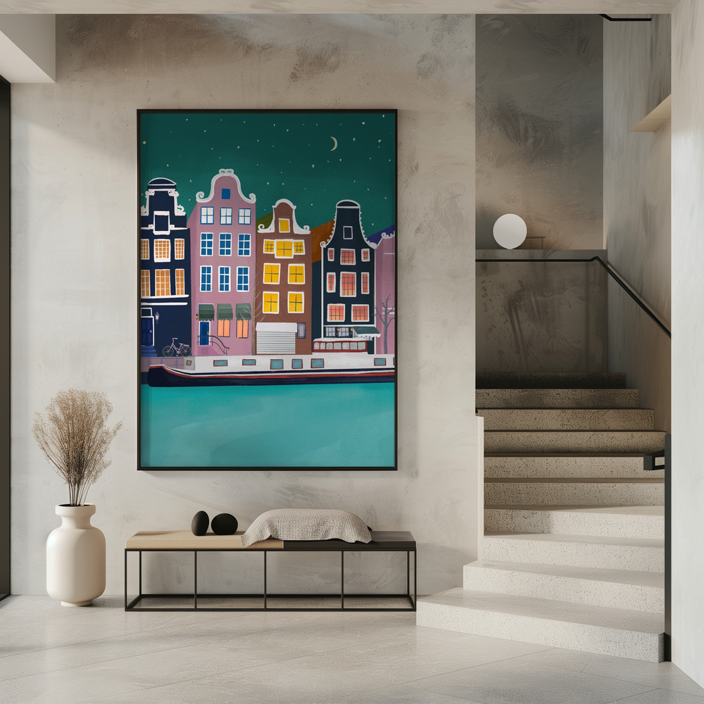 Plakat - Amsterdam by night i indgangen