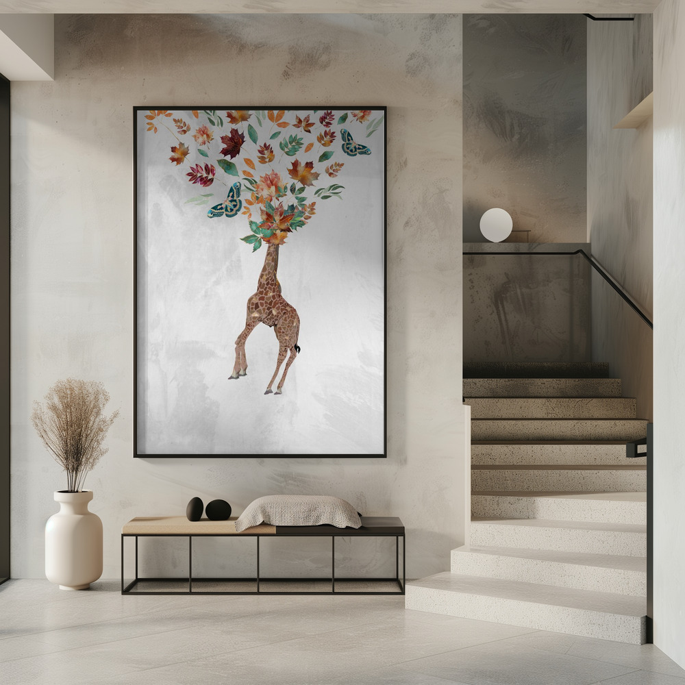 Plakat - Giraffe Autumn Leaves Head i indgangen