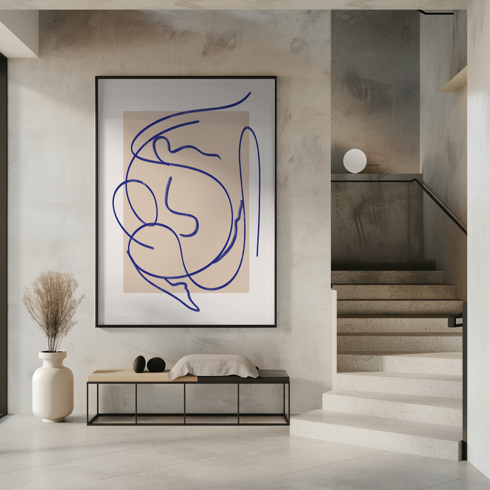 Juliste - Abstract Blue Line Art 3 sisäänkäynnillä