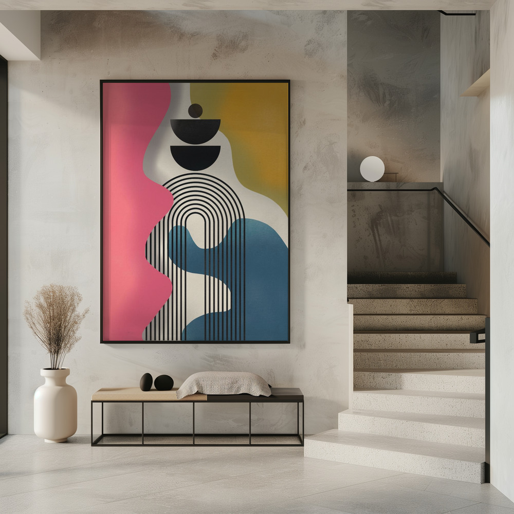 Juliste - Mid Century Geometric Tricolor sisäänkäynnillä