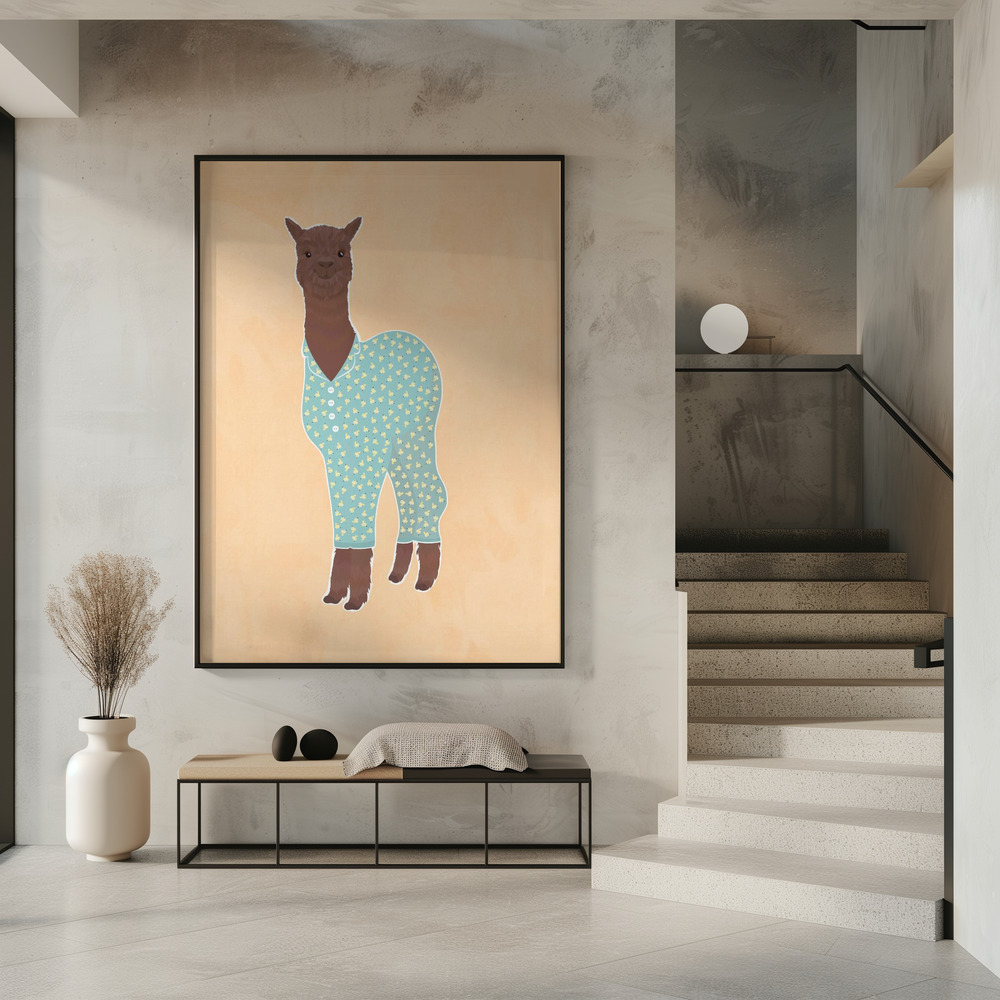 Poster - Llama In Pjs Banana Orange im Eingang