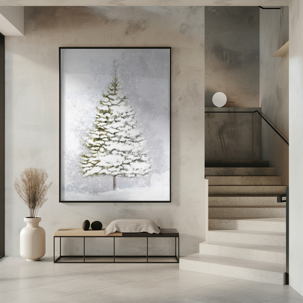 Poster - Lone fir in the snow in entrance