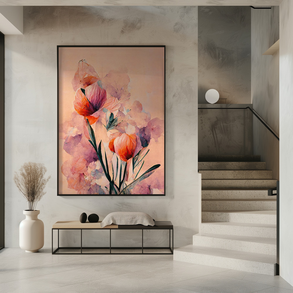 Poster Abstract Coral Flowers (Peach) - Affisch i entré