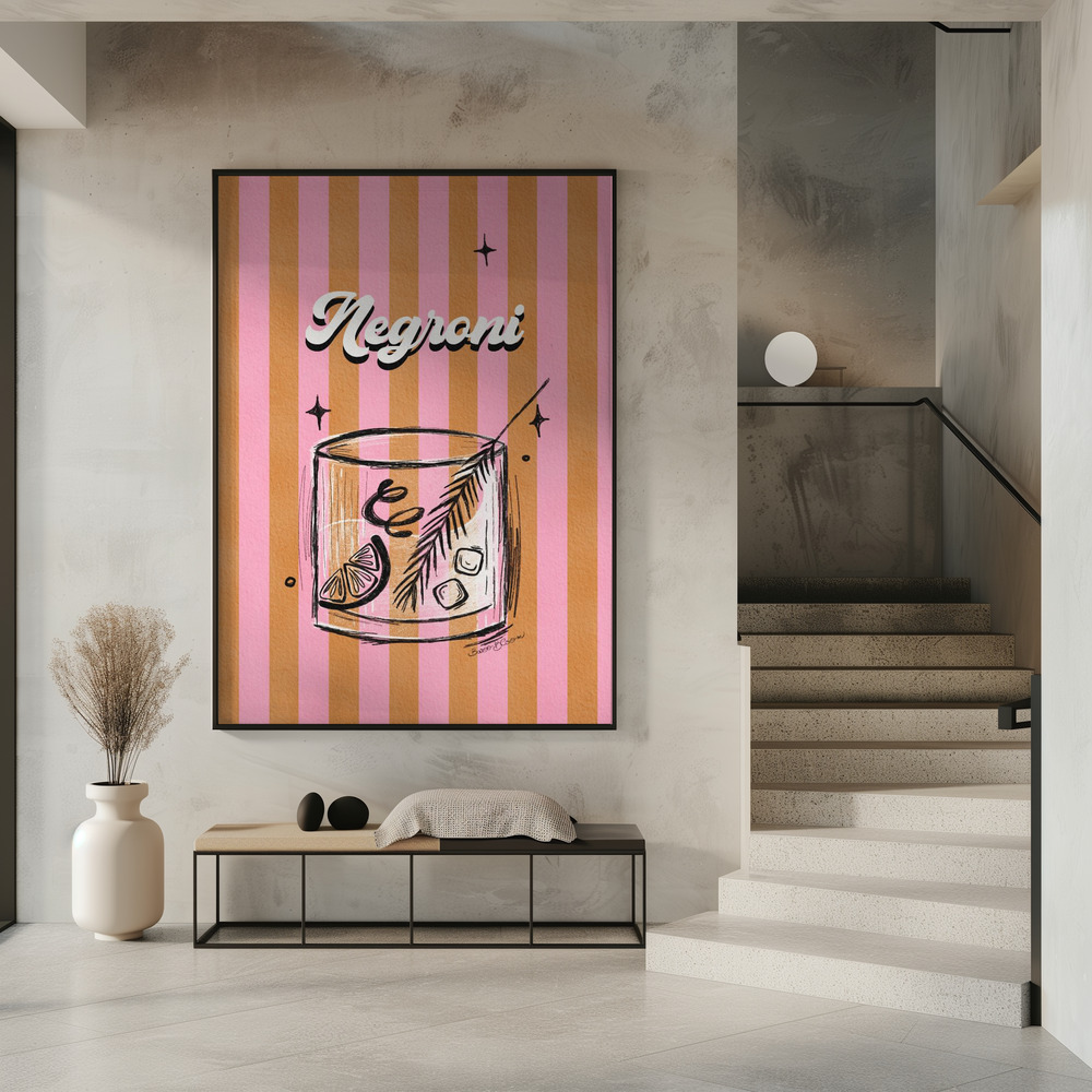 Poster - Negroni Drink on Stripes in entrance