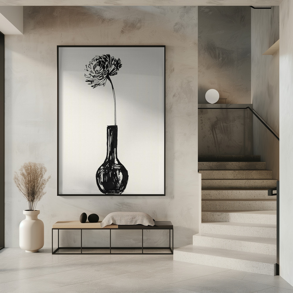 Juliste - Flower in a vase ink sketch sisäänkäynnillä