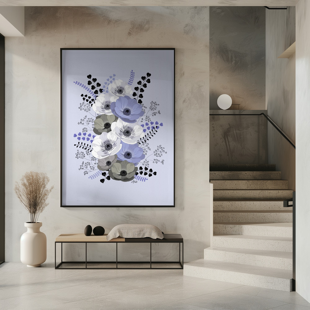 Juliste - Anemones Floral Bouquet Blue sisäänkäynnillä