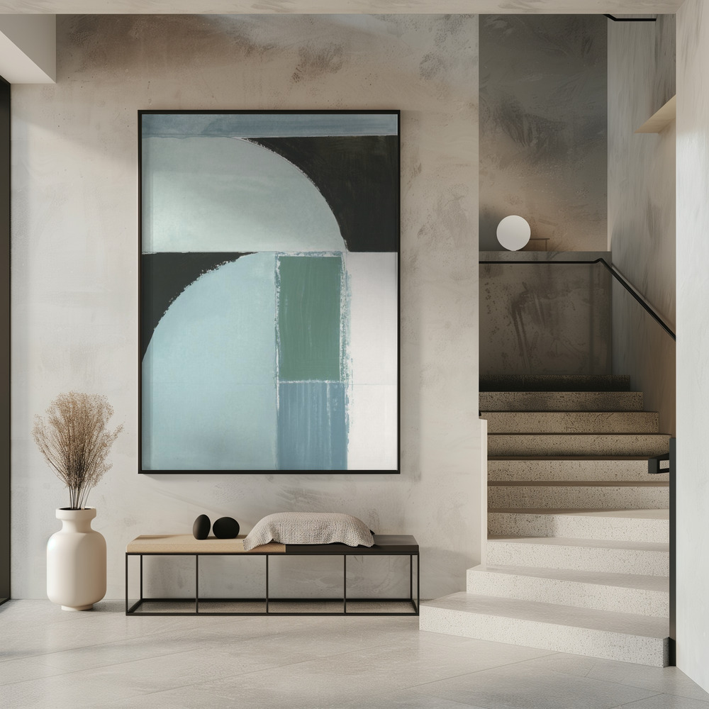 Poster - - Abstract Blue Shapes No1 Print in entrance