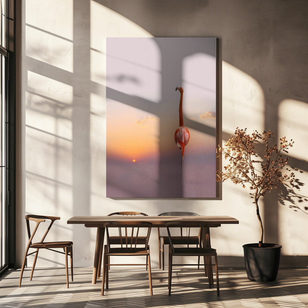 Lærred - Sunset Flamingo over spisebordet