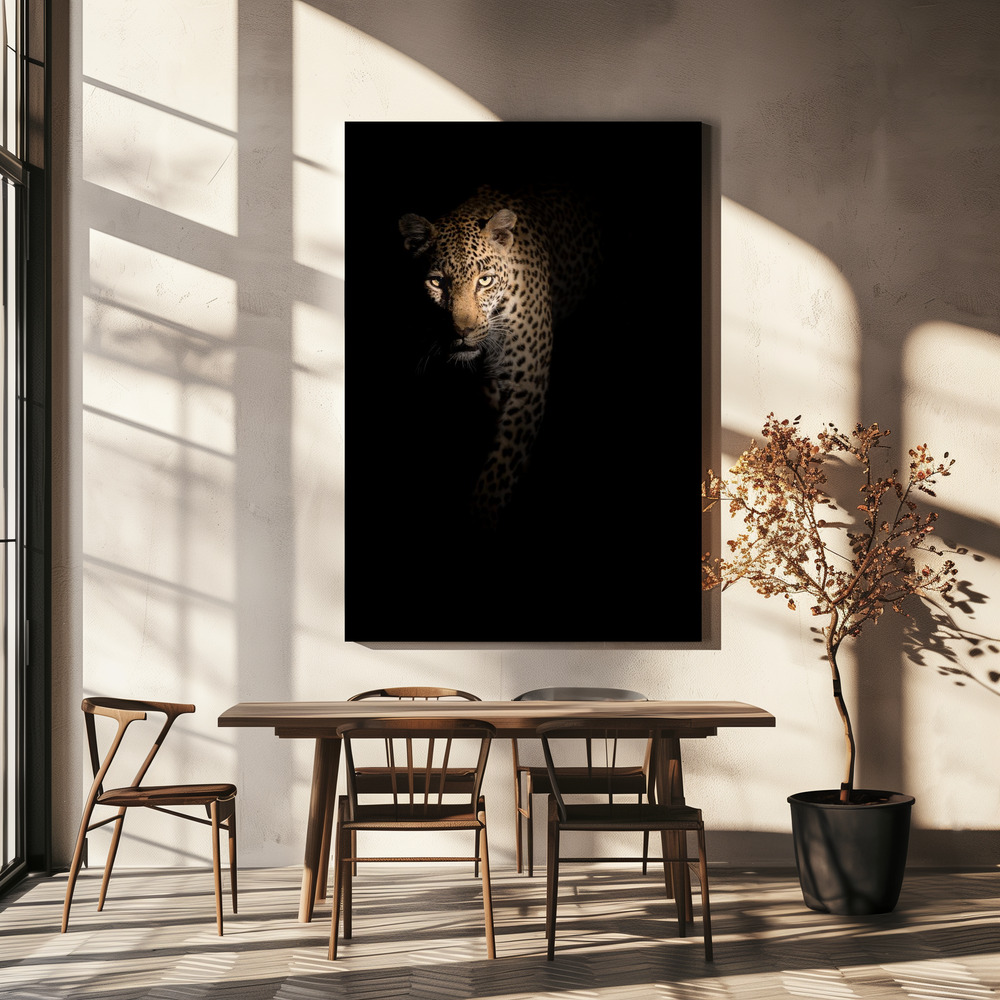 Canvas print - Leopard - Out of the darkness over dining table