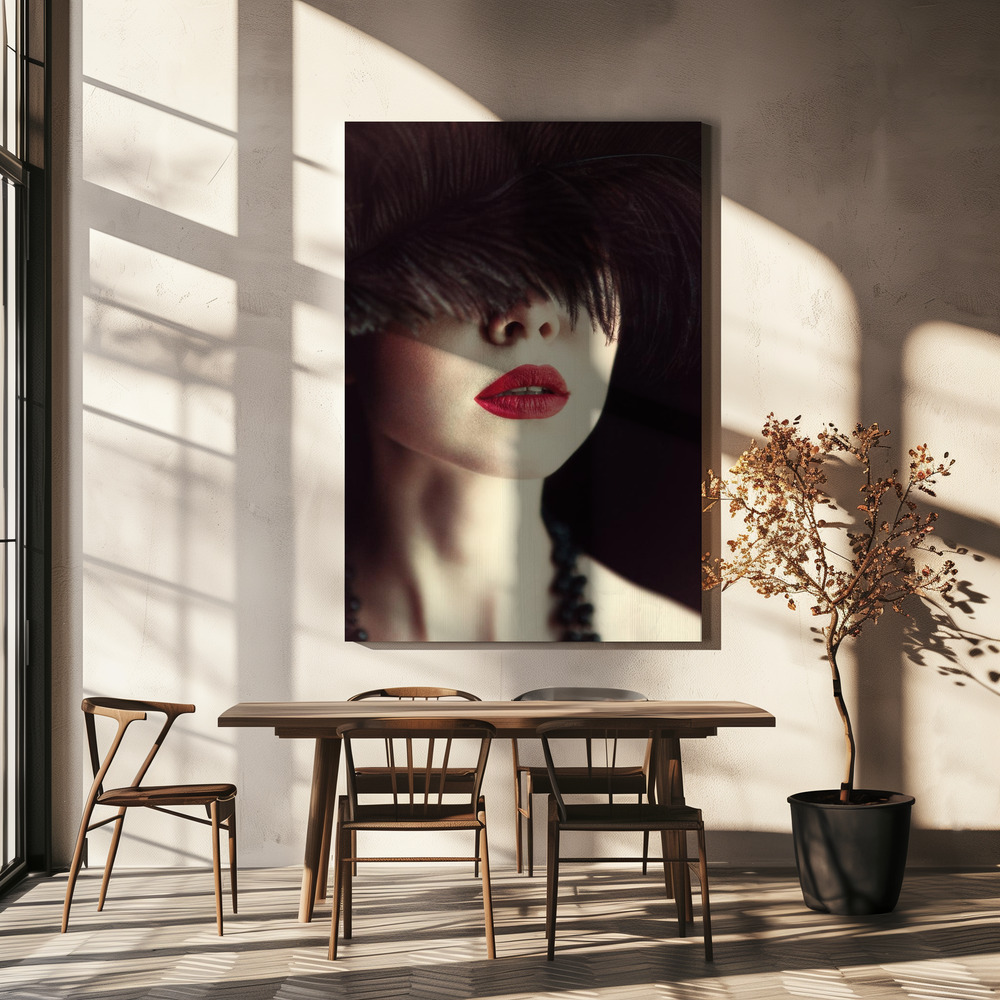 Canvas print - Lips and feather over dining table