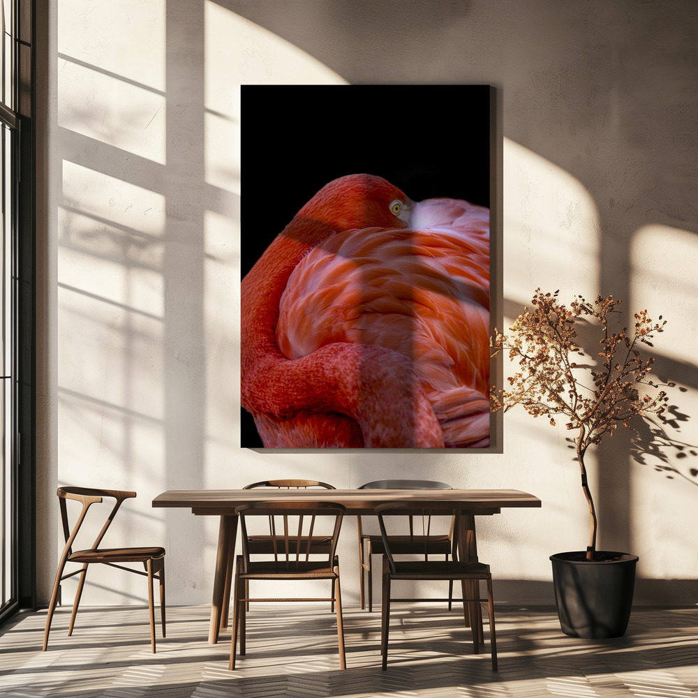 Canvas schilderi - Flamingo boven eettafel
