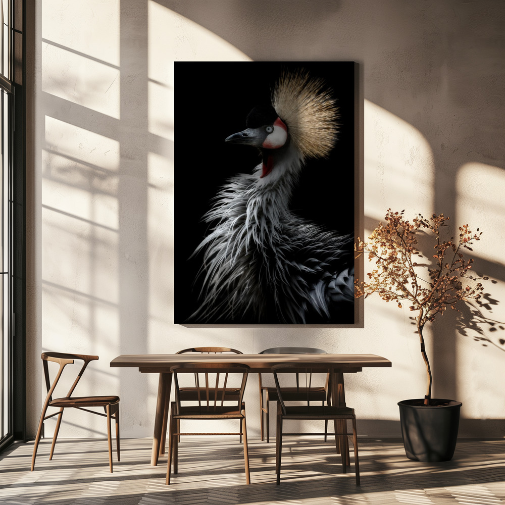Stampe su tela - Crowned crane's portrait sopra il tavolo da pranzo