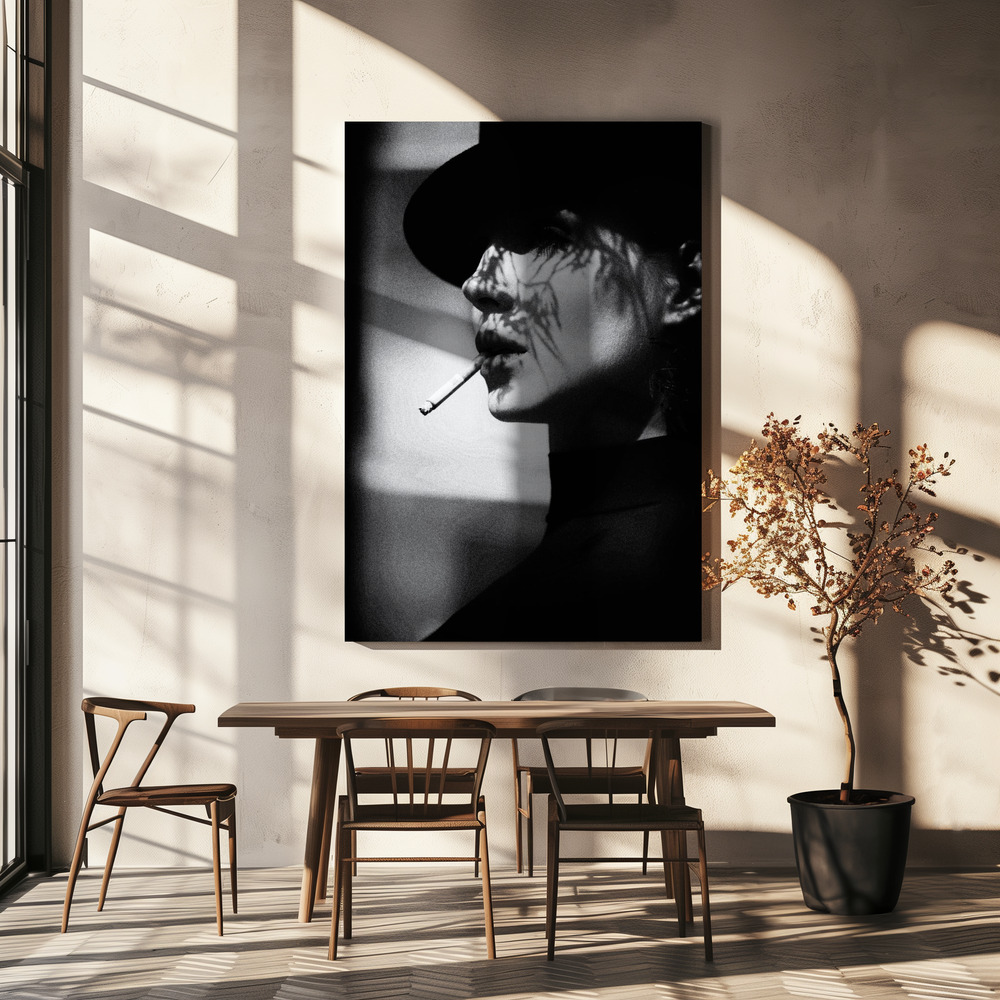 Canvas print - Lady in black over dining table