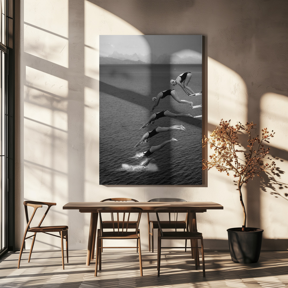 Lienzo - The beauty of diving sobre la mesa del comedor