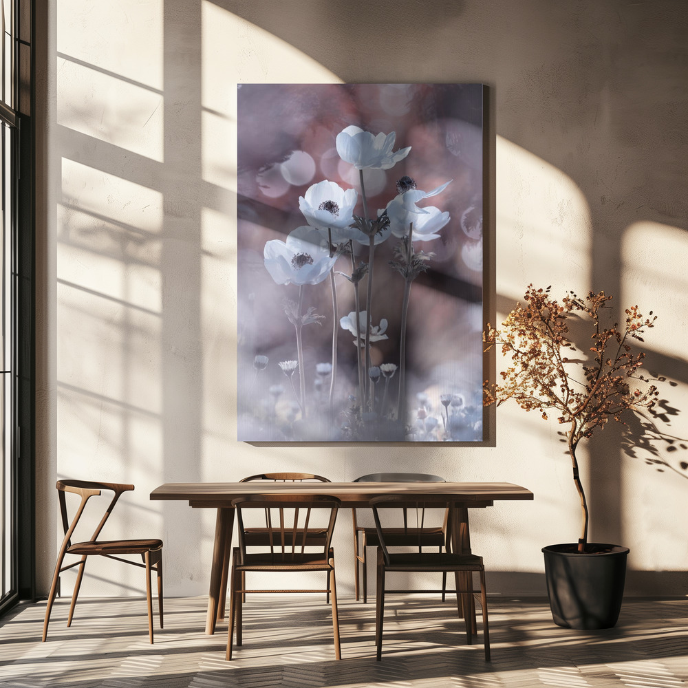 Lienzo - All the flowers of all the tomorrows are in the seeds of today sobre la mesa del comedor