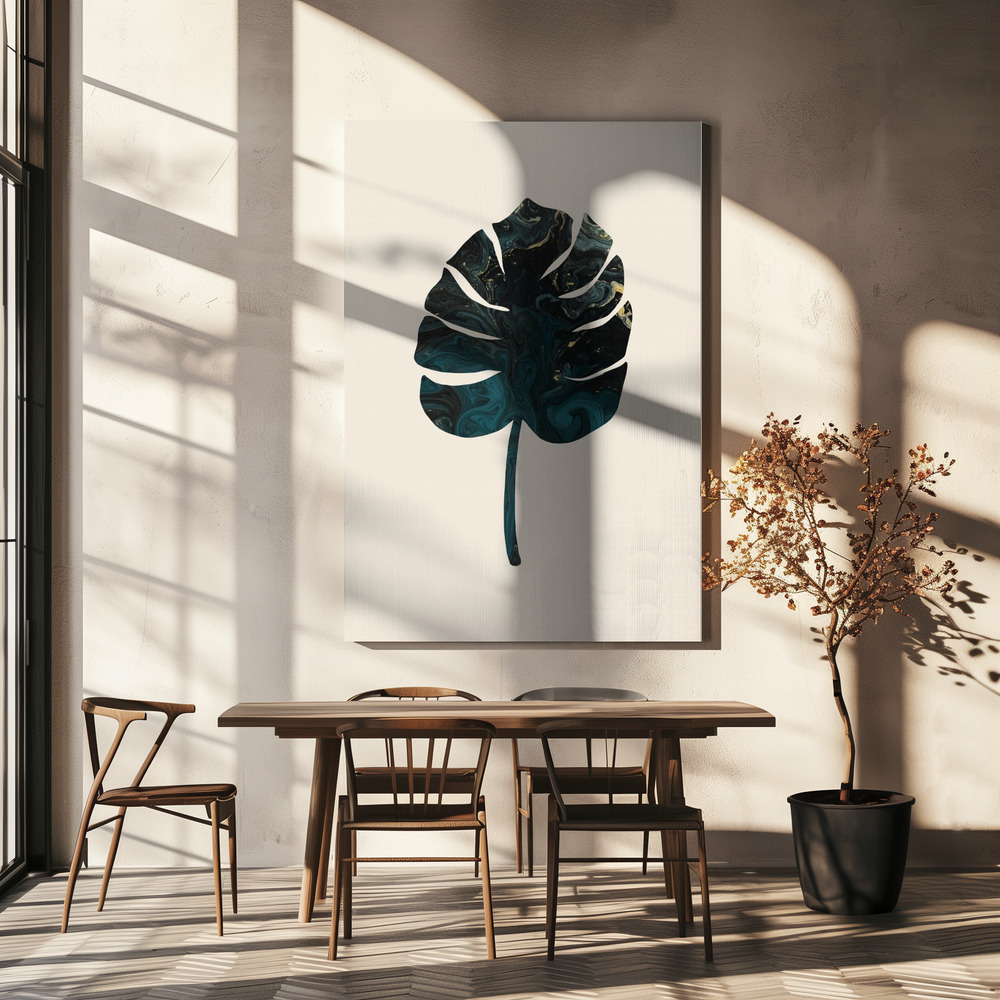 Canvas print - Monstera Marble Green over dining table