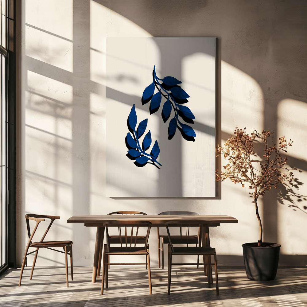 Lærred - Blue Twig Brush over spisebordet
