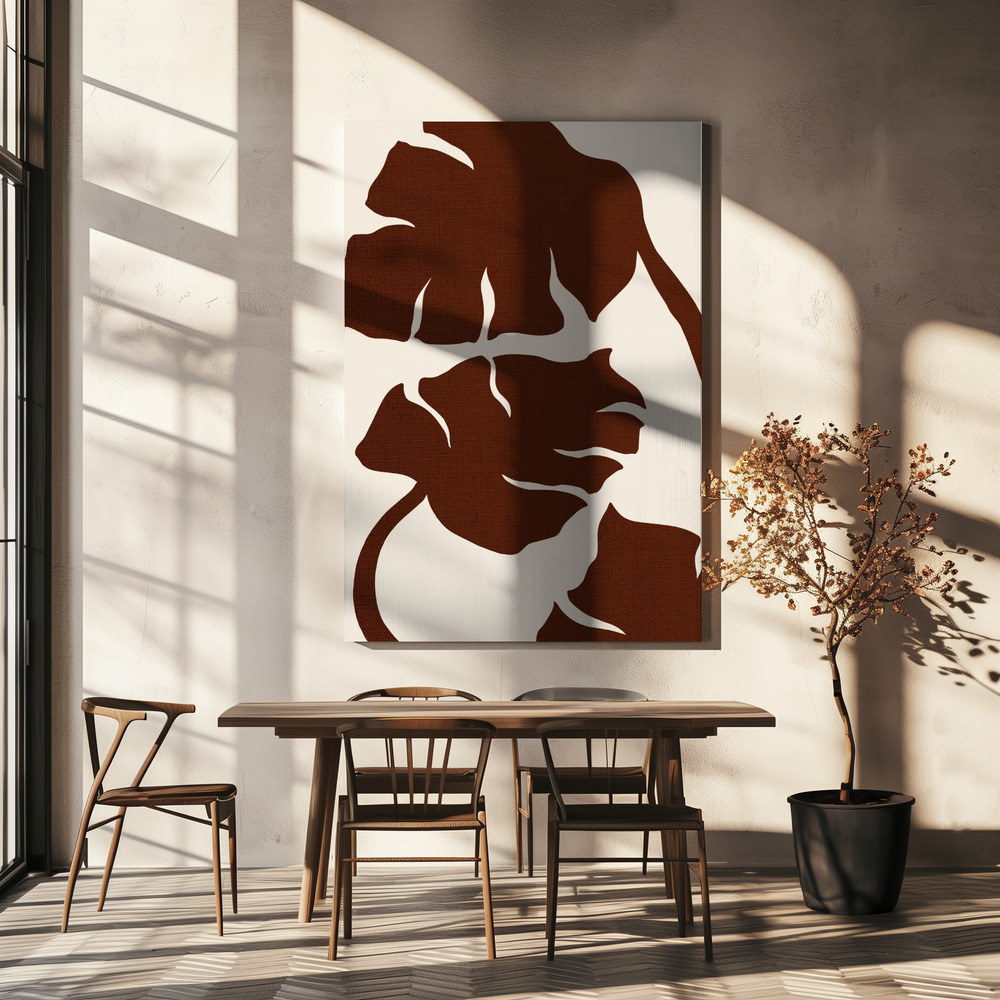 Lærred - Monstera Canvas Brown over spisebordet