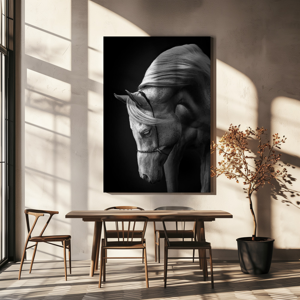 Canvas print - White stallion over dining table
