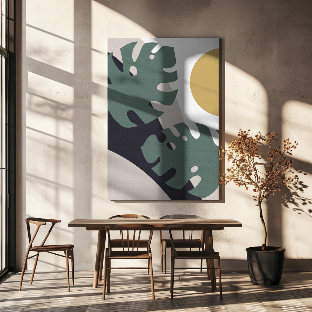Lærred - Monstera Cut Out 01 over spisebordet