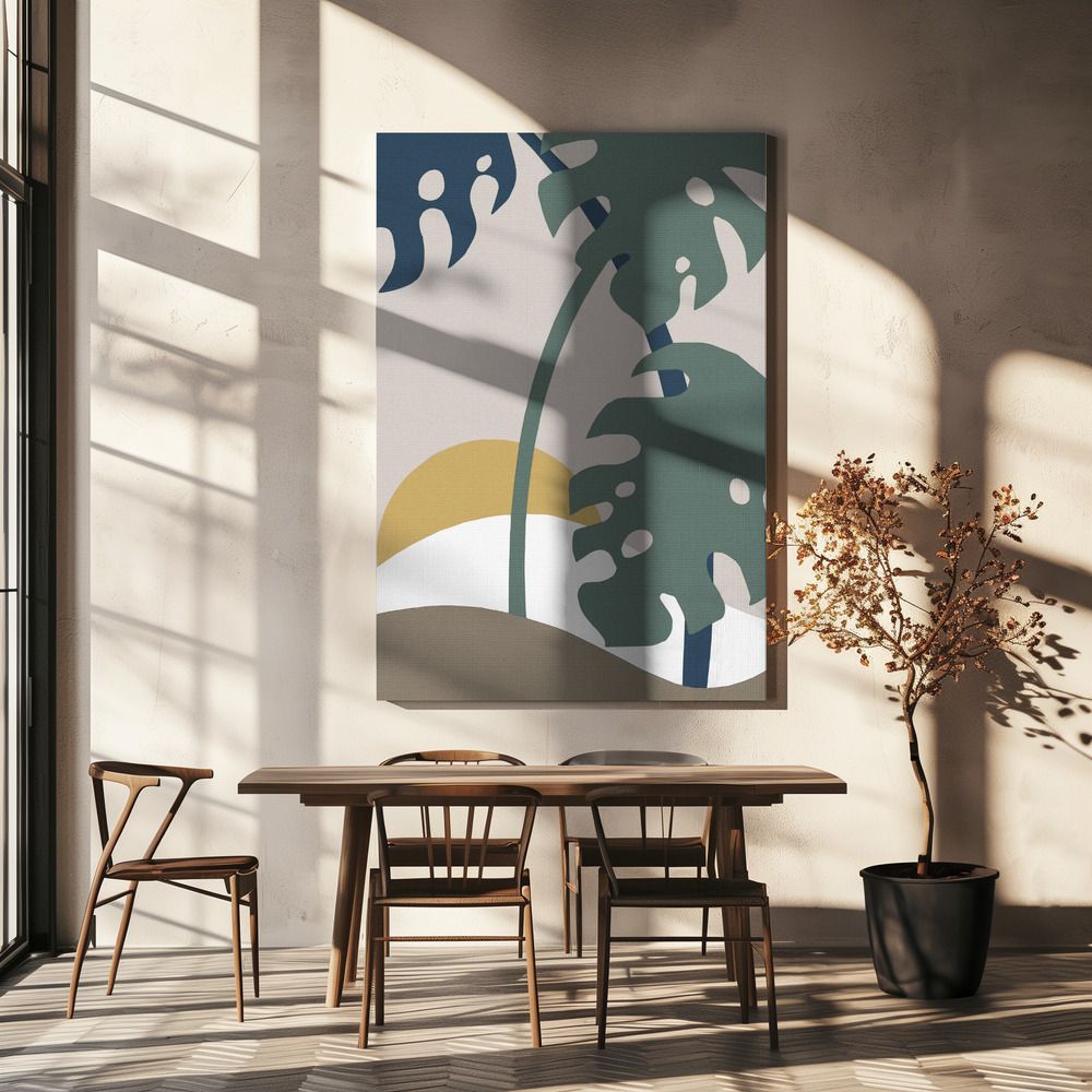 Lærred - Monstera Cut Out 02 over spisebordet