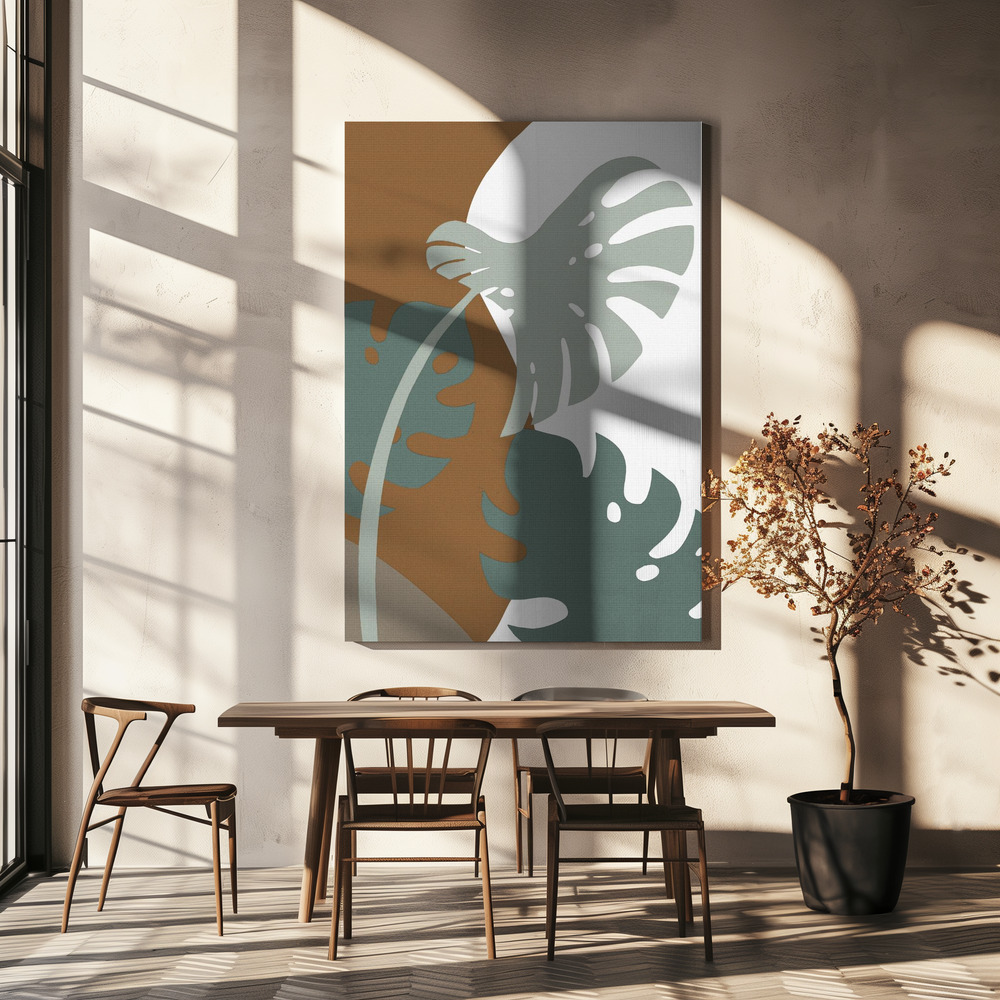 Leinwandbild - Monstera Cut Out 03 über dem Esstisch