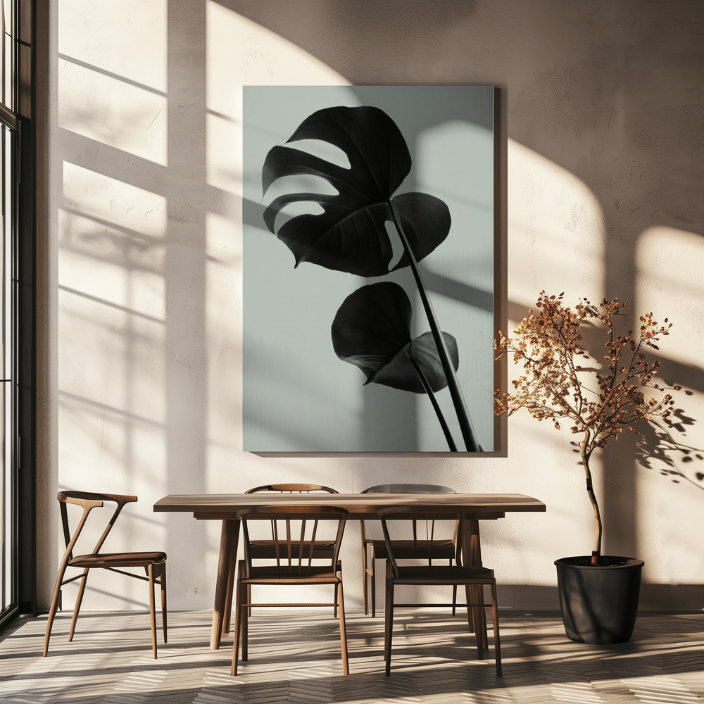 Leinwandbild - Monstera Teal 01 über dem Esstisch